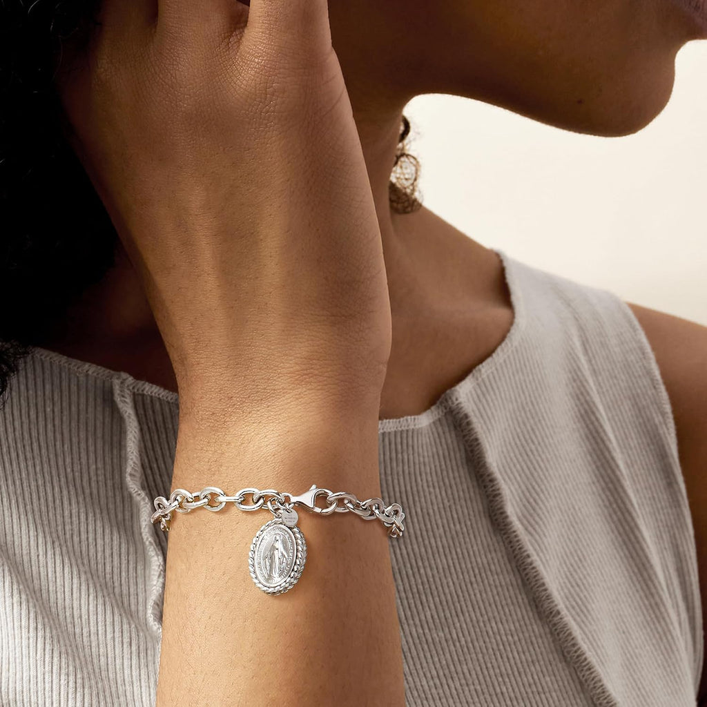 Ross-Simons Italian Sterling Silver Miraculous Medal Charm Bracelet