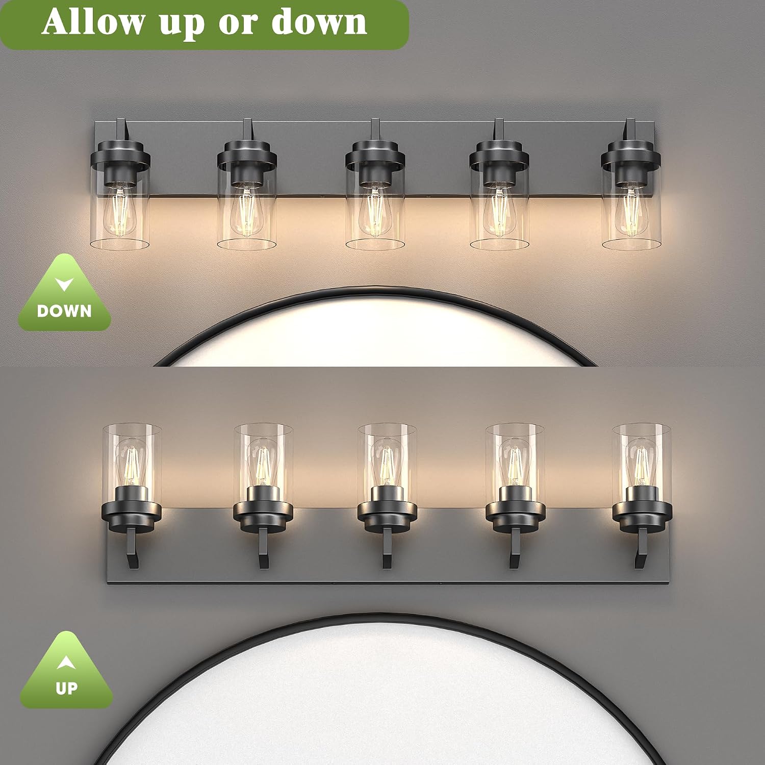 Modern 5-Light Black Bathroom Vanity Light with Clear Glass Shade, 37.4 x 4.7 x 6 inches