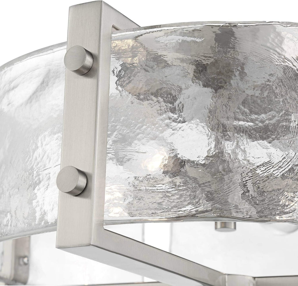 Possini Euro Design Prane Modern Industrial Ceiling Light Semi-Flush Mount Fixture Brushed Nickel 17' Wide Warped Glass Drum Shade for House Bedroom Hallway Living Room Bathroom Dining Kitchen