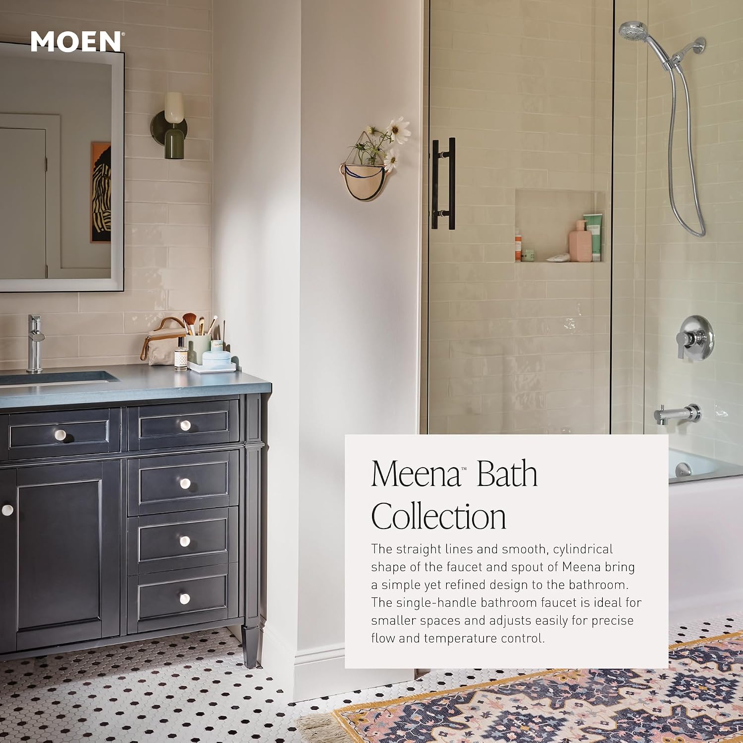 Moen 82618BZG Meena Single-Handle Tub and Shower Faucet with Handshower, Valve Included, Bronzed Gold, Pressure-Balancing Shower System