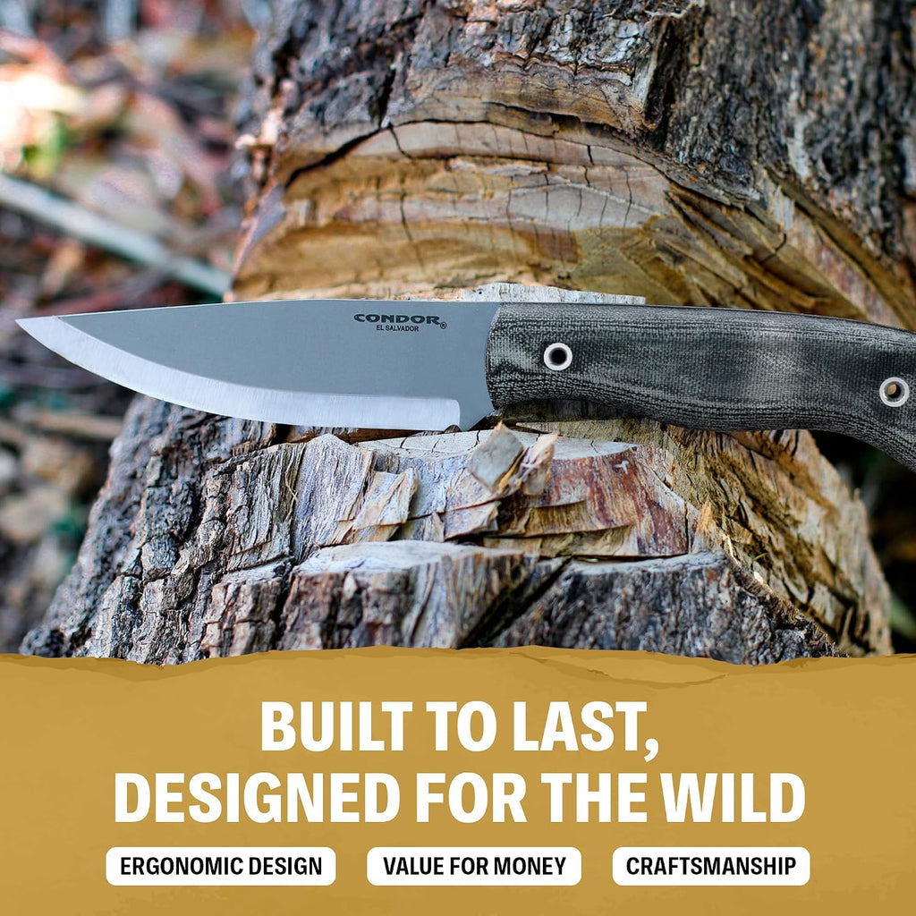 Condor Tool & Knife Ripper Fixed Blade Knife - 1095 High Carbon Steel - Kydex with Leather Belt Loop - Micarta Handle - 4.6in Blade - 3mm Thick - 9.9oz