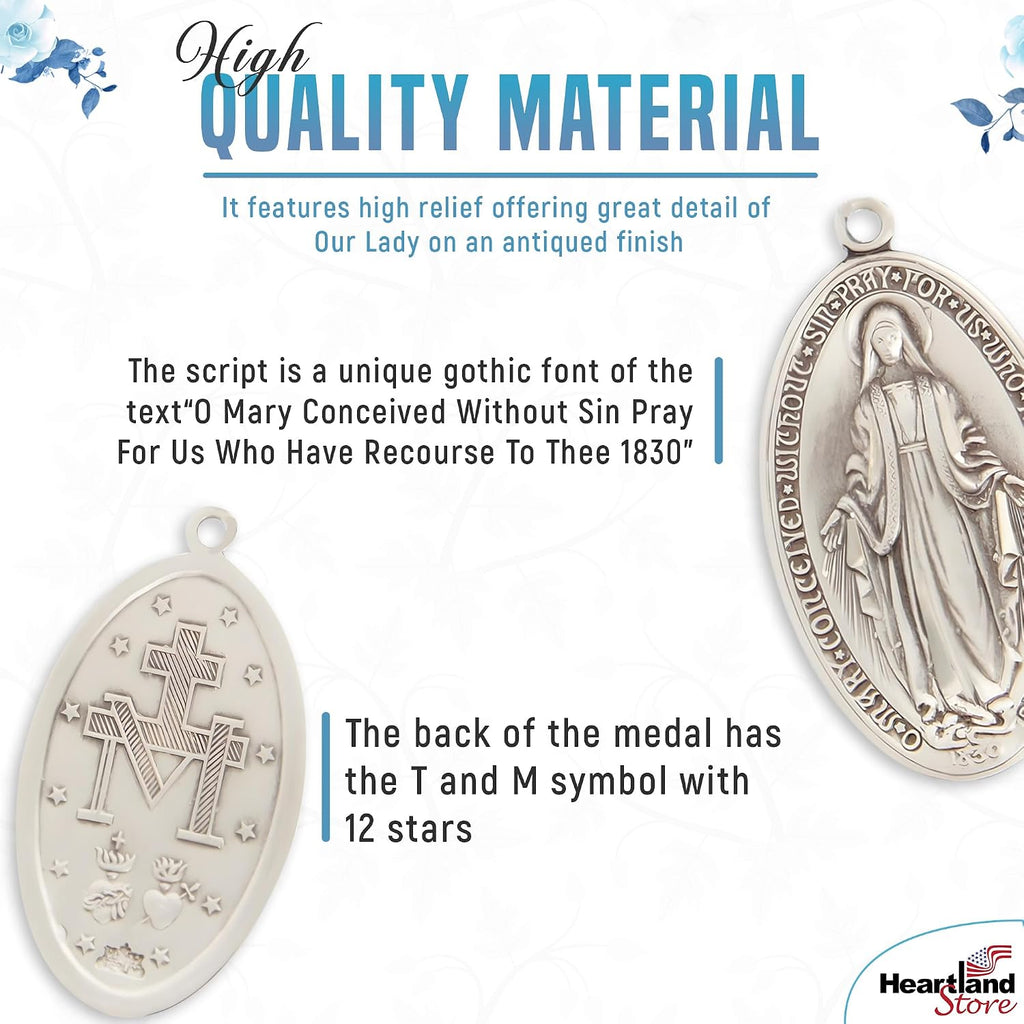 Heartland Store Oval Sterling Silver Miraculous Medal Necklace for Men–Tarnish Resistant, Hand-Finished in USA, Thoughtful Religious Present for Holidays & Special Occasions with Various Chain Sizes
