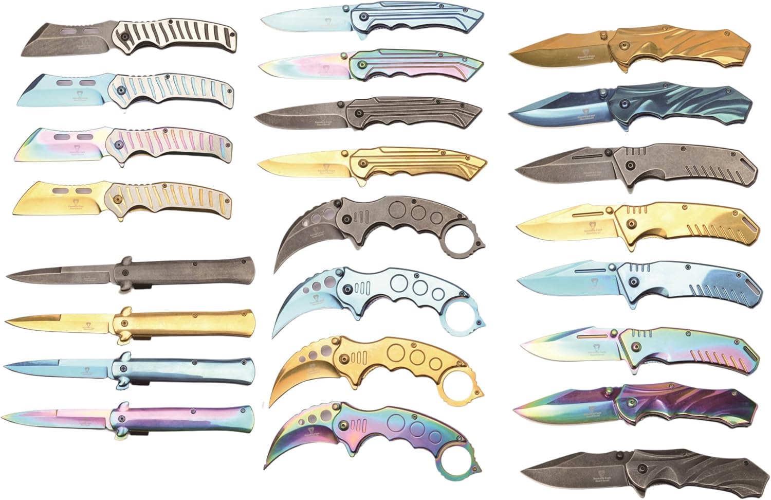 Snake Eye Tactical Spring Assisted Pocket Knife Set, 48 & 24 Different Knives, 4.5 Inch Closed, 3.5 Inch Blade, Counter Display Jar (Assorted-24)
