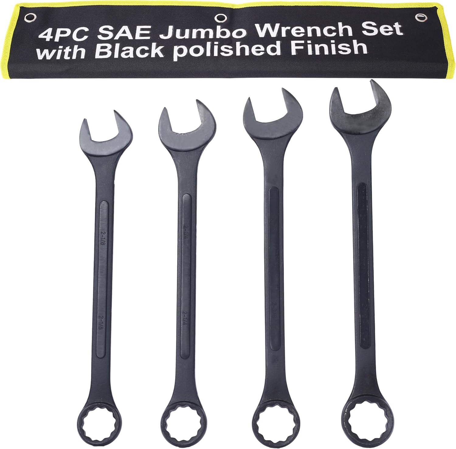 Jumbo Combination Wrench Set | 4 Piece | SAE | 2-1/8' to 2-1/2' | Open End | Storage Bag Included | for Machine Shop Use – Large Wrench Set