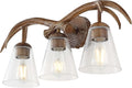 JONATHAN Y 25.5' Brown Wood Finish 3-Light Resin Faux Antler LED Vanity Light, Southwestern Bohemian Wall Sconce with Seeded Glass Shades, UL Listed, LED Bulbs Included JYL6309A