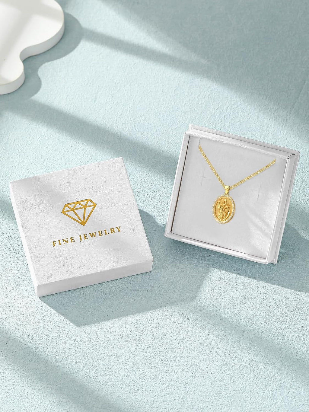 Patron Saint Medals, 14K Gold Catholic Pendant Necklaces, Personalized Christian Jewelry Religious Gifts for Women with 22'+2' Mariner Chain