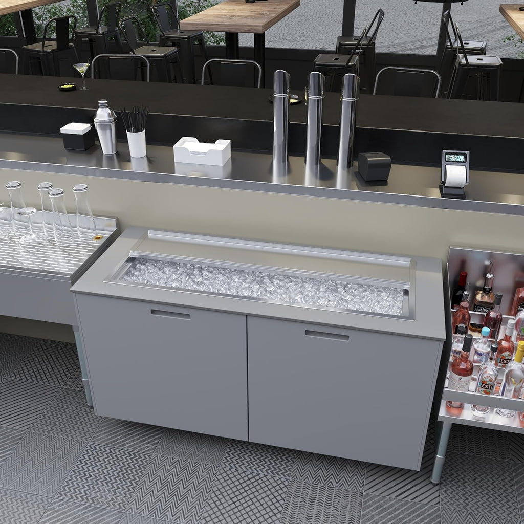 AmGood 18 in. x 48 in. Stainless Steel Drop-In Ice Bin with Sliding Lid