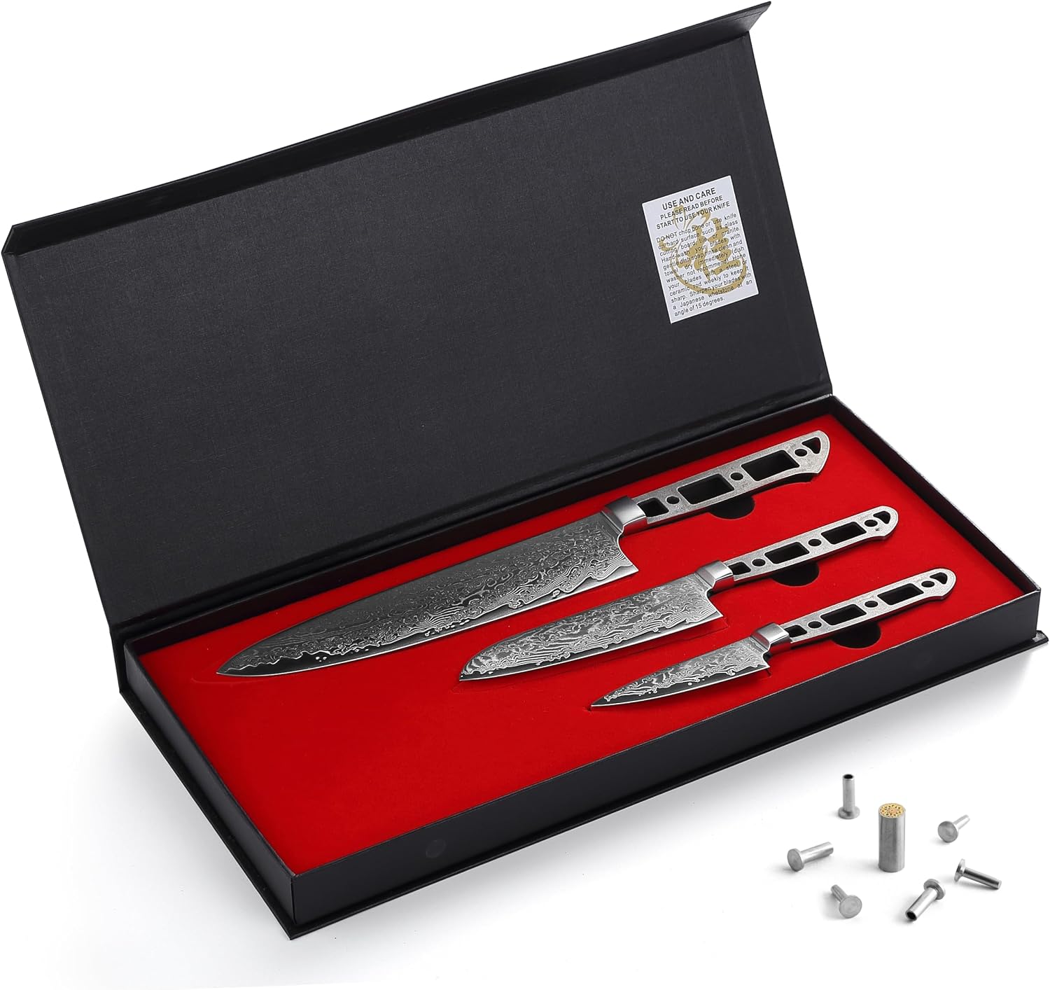 KATSURA Woodworking Project Kit – 3-Piece Chef Knife Set Blank – 8' Chef Knife+5' Inch Santoku+3.25' Inch Paring Knife – Japanese Premium AUS 10, 67 Layers Damascus Steel – Falcon Series – NO LOGO