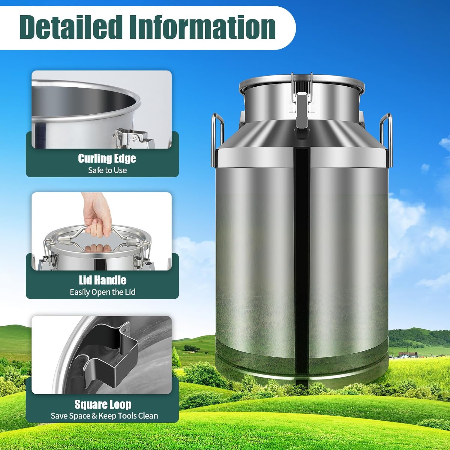 16 Gallon Stainless Steel Milk Can 60L Milk Jug | Food-grade Stainless Steel Container, Milk Bucket, Water Jug, Silicone Sealed Lid, Heavy Duty
