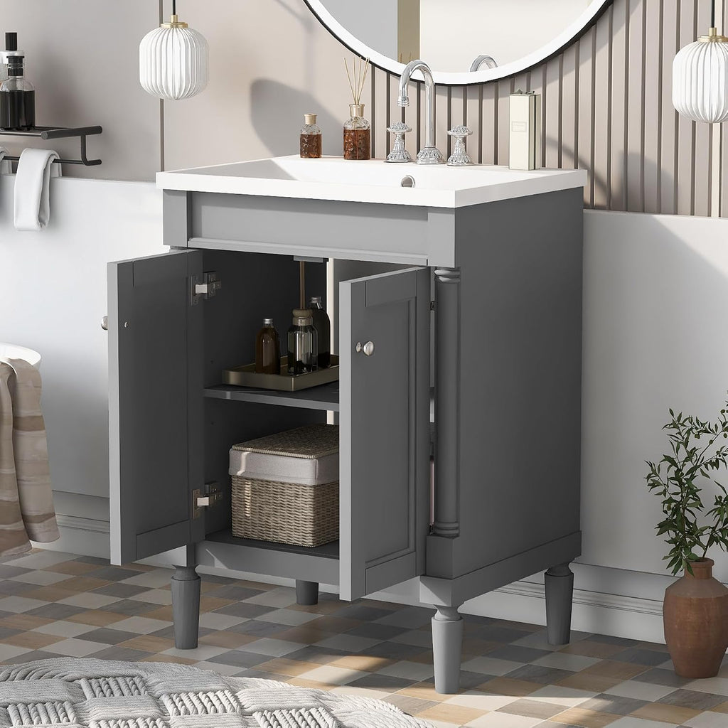 Virubi 24 Inch Bathroom Vanity with Single Sink Combo Set, Modern Bathroom Storage Cabinet with Double Soft Closing Doors, Solid Wood Frame Bathroom Vanities.