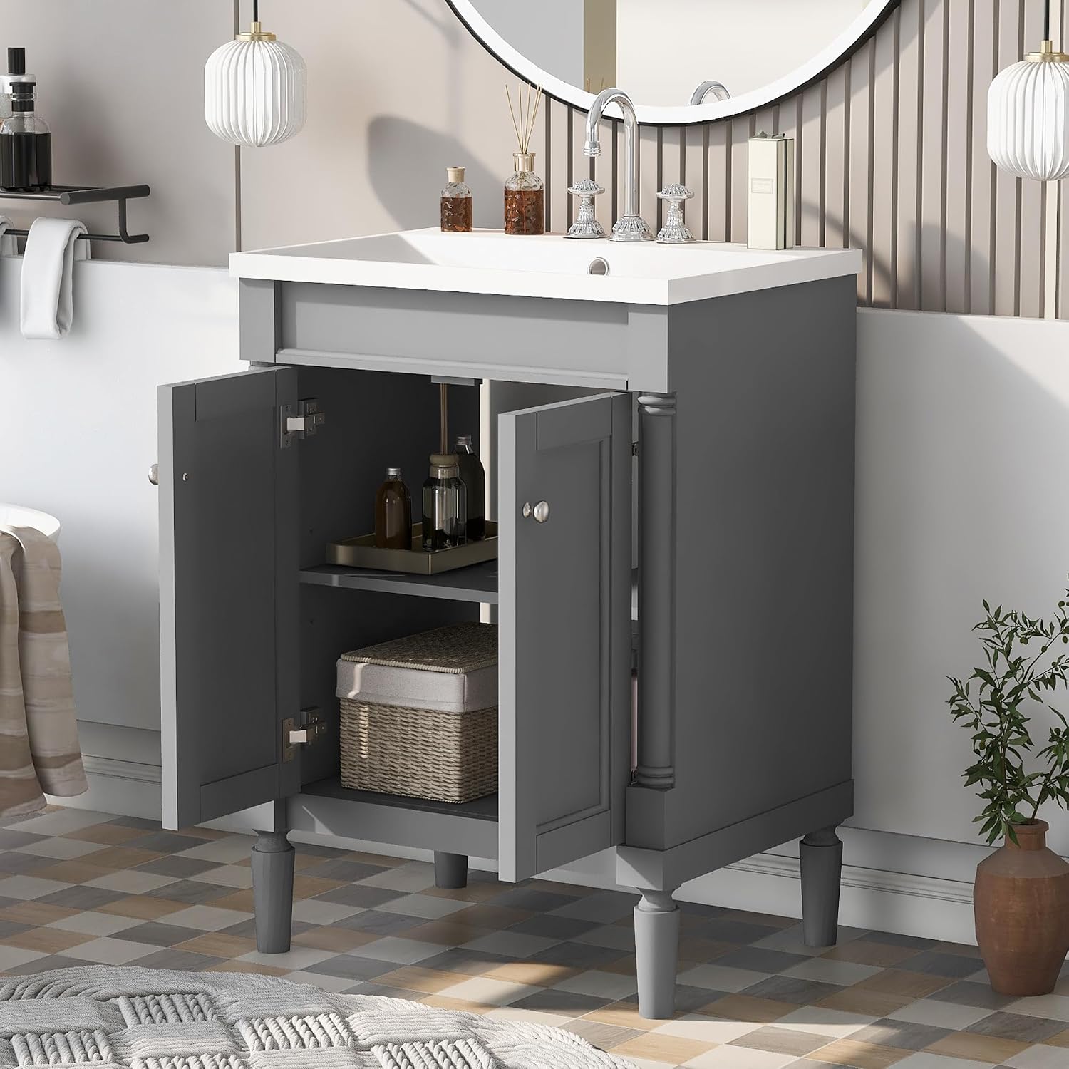 Virubi 24 Inch Bathroom Vanity with Single Sink Combo Set, Modern Bathroom Storage Cabinet with Double Soft Closing Doors, Solid Wood Frame Bathroom Vanities.