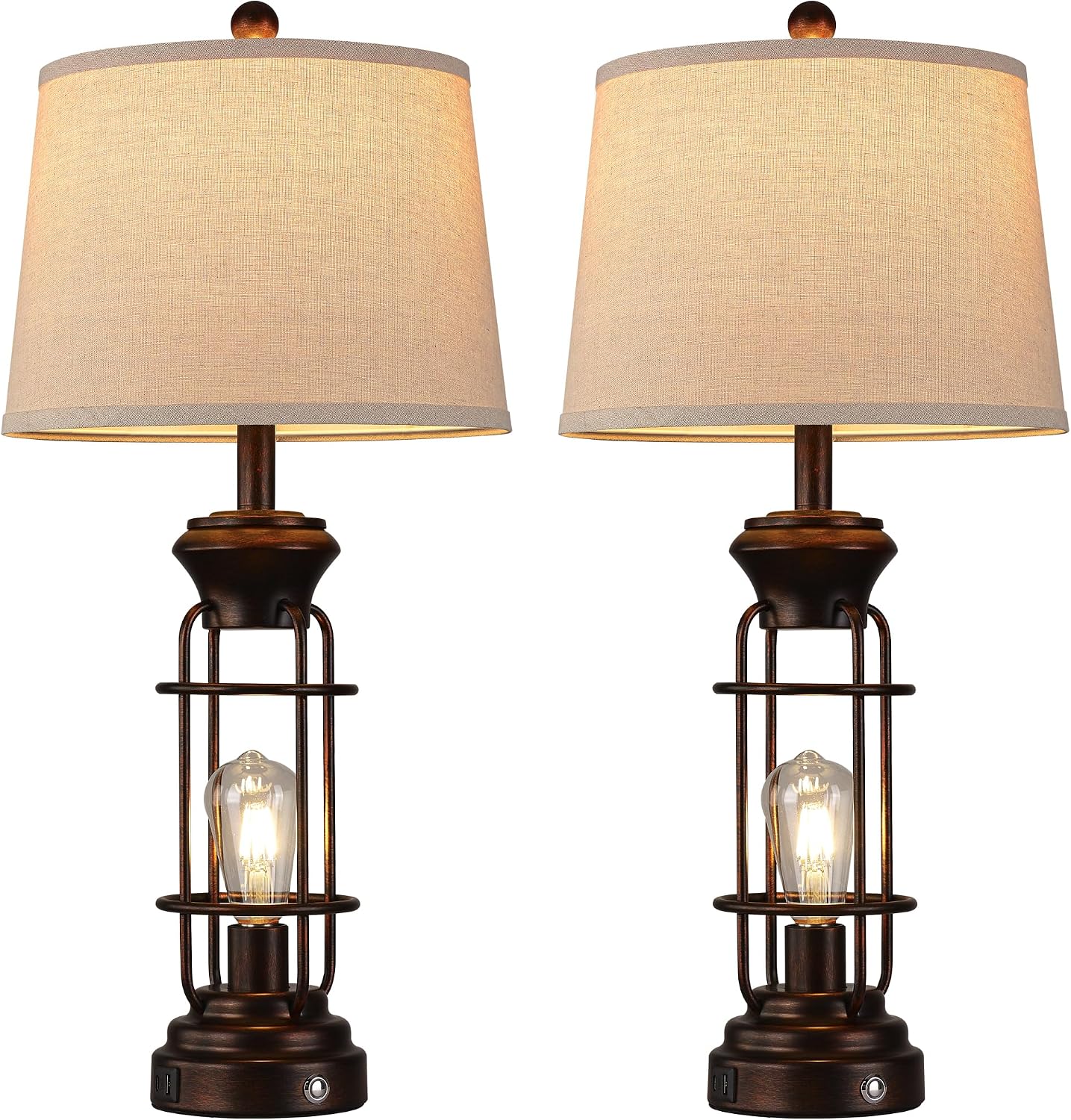 Table Lamps for Living Room Set of 2, 28.5' Farmhouse Lamps for Nightstand with USB C+A Ports, Touch Lamps for Bedroom, LED Bulbs Included