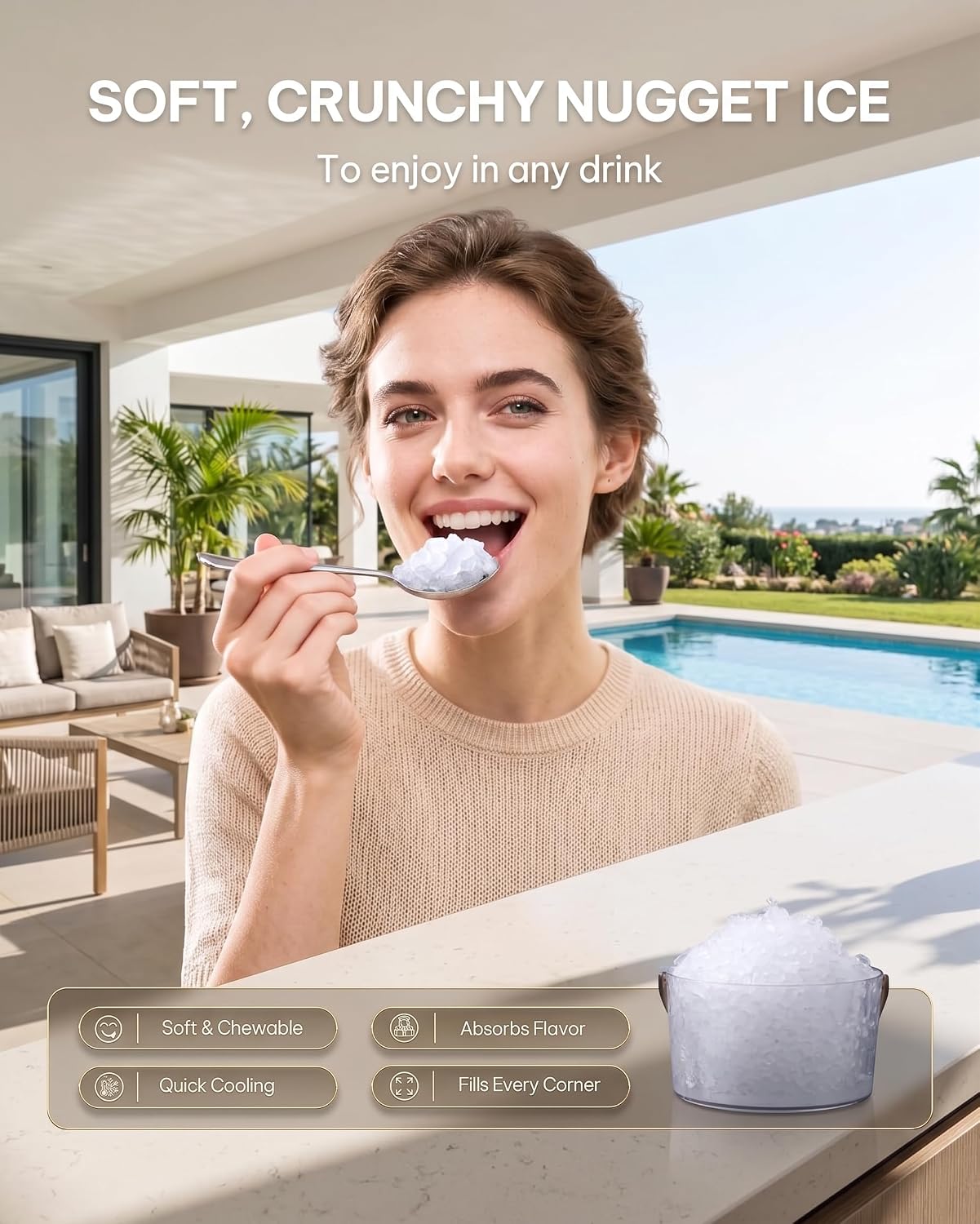 Silonn Countertop Nugget Ice Maker with App & Voice Control, Automatic Self-Cleaning Ice Machine, 3L Large Tank, 40 lbs/24H Chewable Soft Ice, Portable Pebble Ice Maker for Home, Kitchen & Party