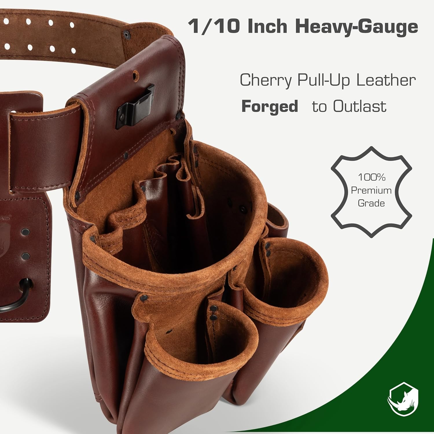 STRONGLAD Framing Tool Belt - 21-Pocket Full-Grain Oil-Tanned Leather Carpenter Tool Bags, Construction Tool Belt with Hammer Holder