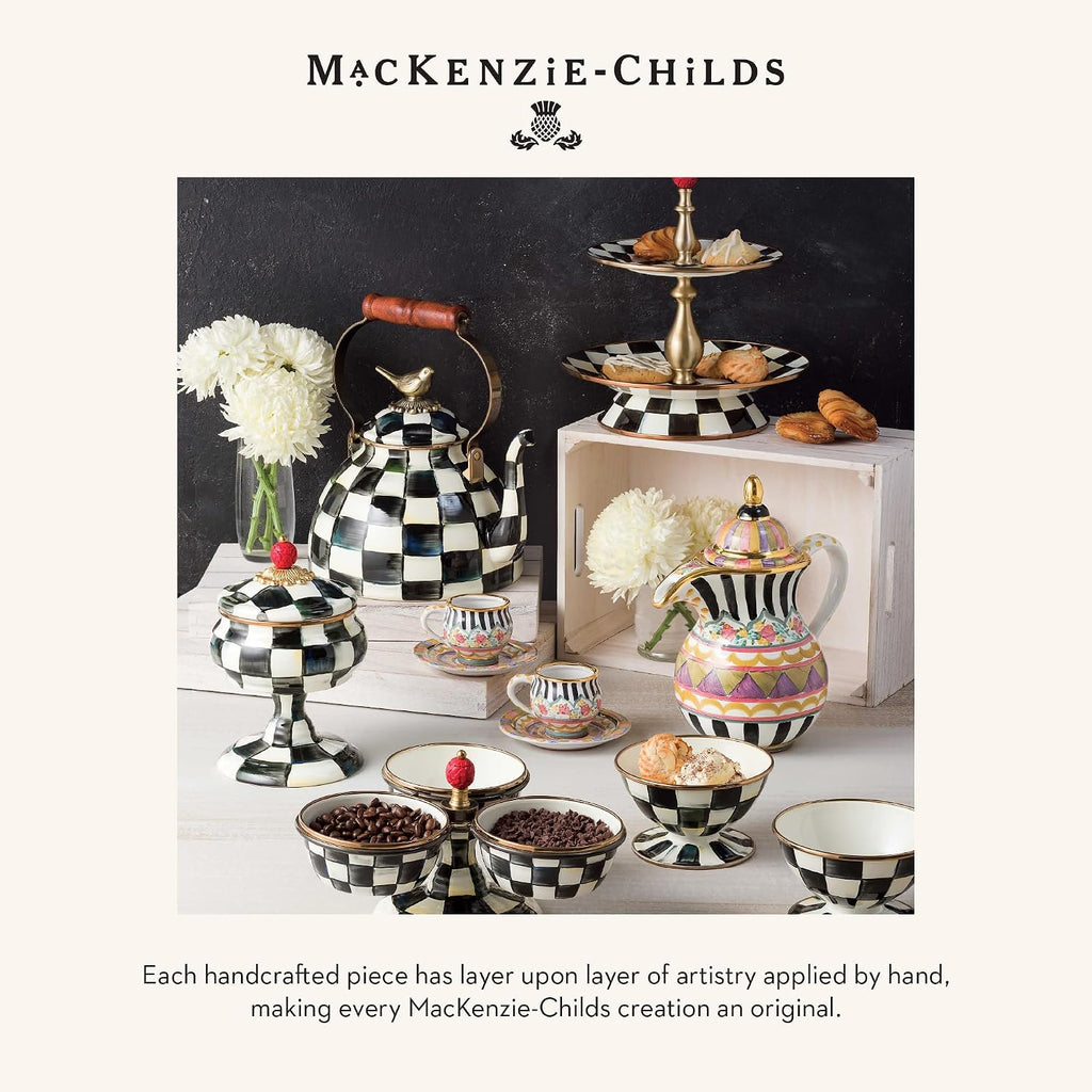 MACKENZIE-CHILDS 3260 Ice Bucket, Decorative Stainless-Steel Bucket and Ice-Cube Bin, Black-and-White Courtly Check