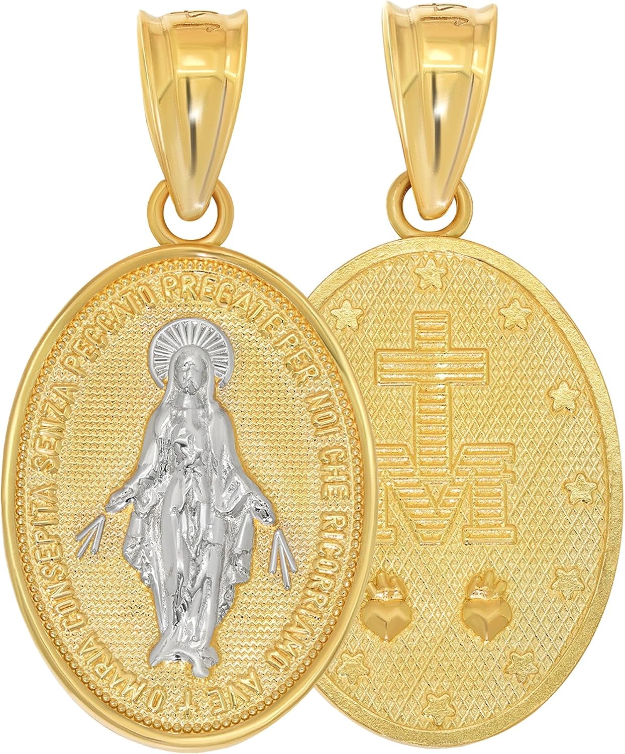 Jewelry America 14k Solid Yellow Gold Classic Virgin Mary Miraculous Medallion Pendant