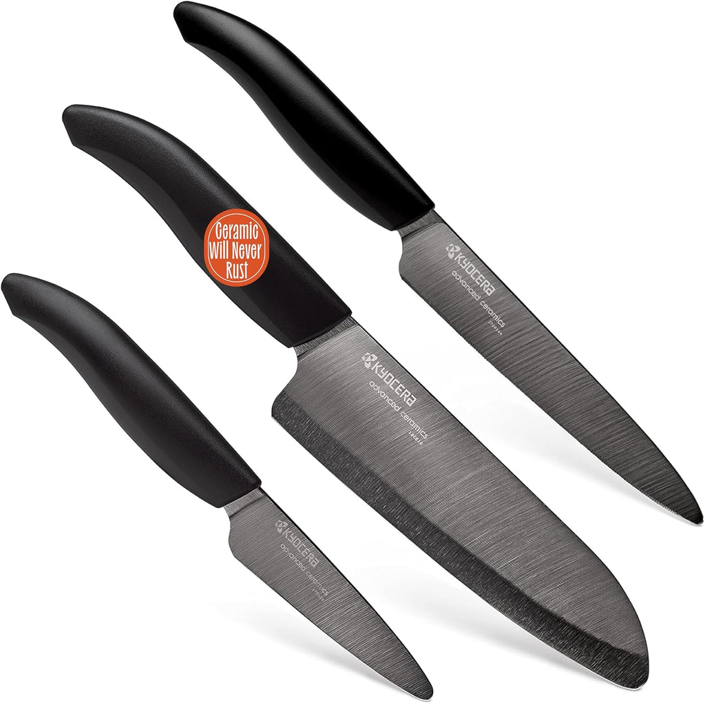 Kyocera Revolution 3pc ceramic knife set, 6', 5' and 3', Black