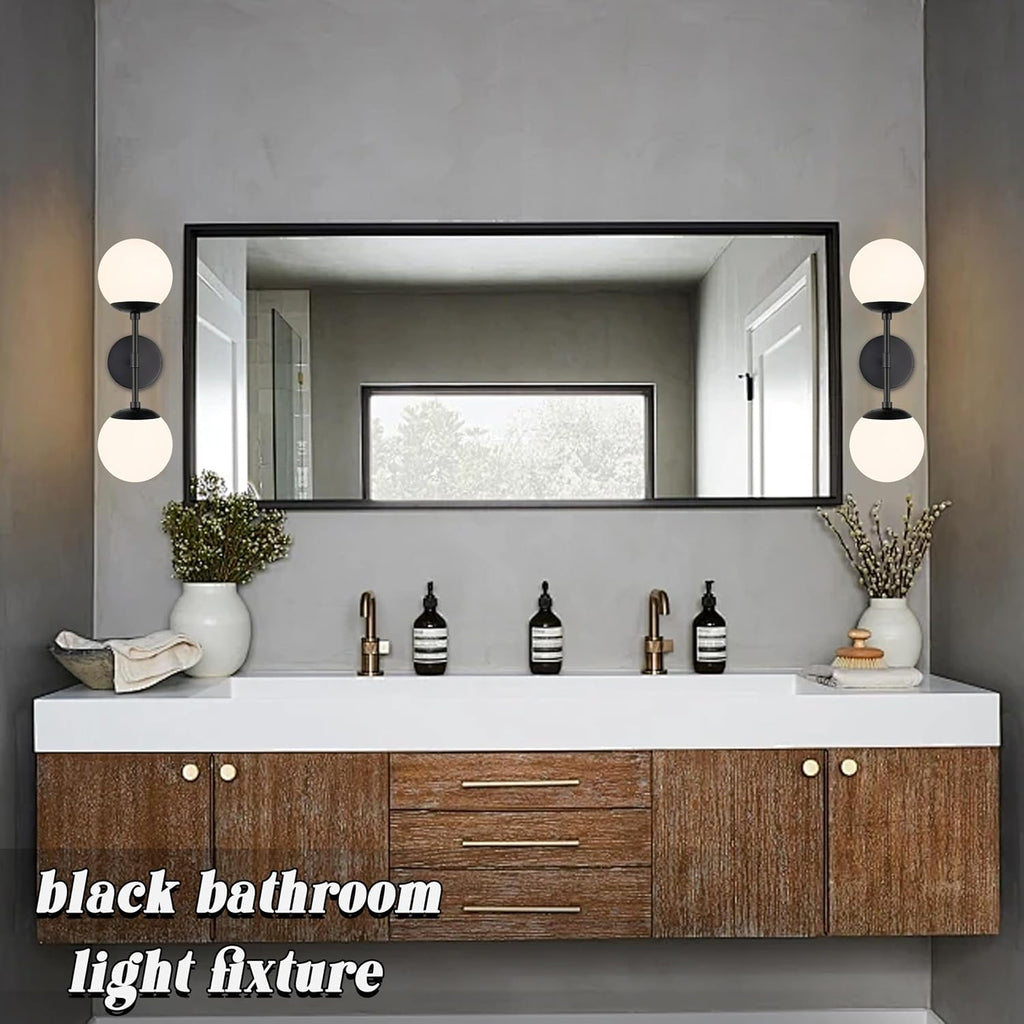 KoKo&Yukina 2 Pack Matte Black Interior Vanity Light Fixtures Mid Century Modern Bathroom Vanity Light Globe Sconce Vanity Lights with Clear Glass for Bathroom (Bulb Incl.)