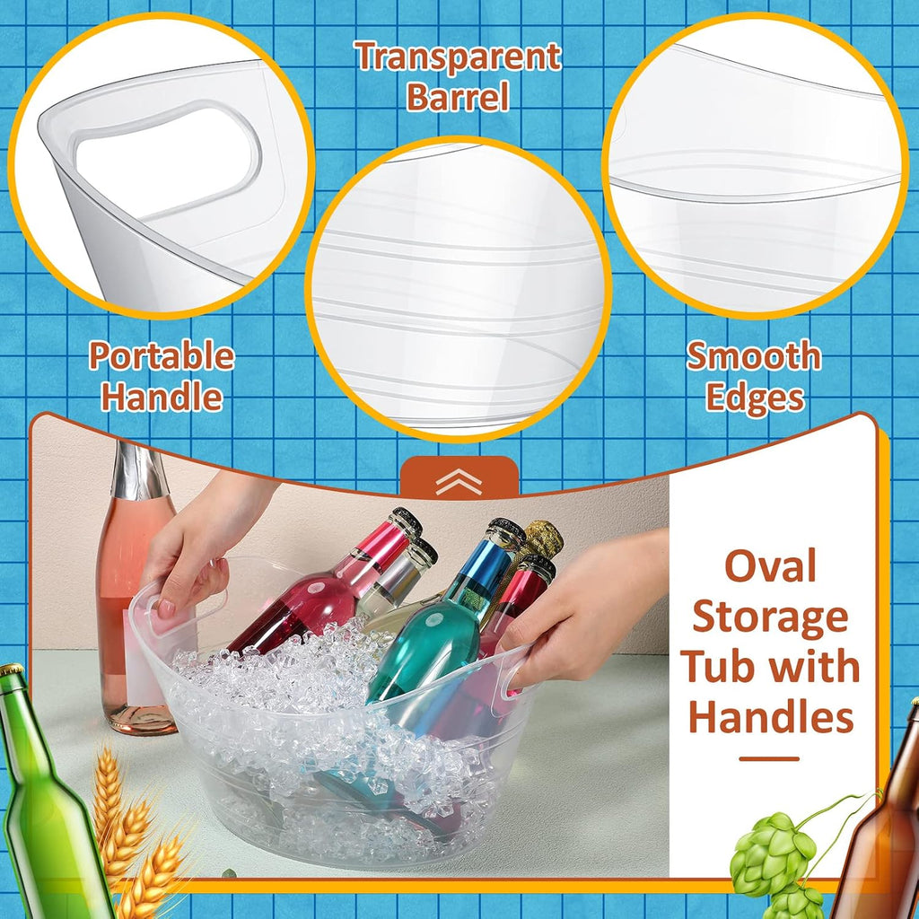 Norme 64 Pcs Oval Storage Tub with Handles, 4.5L Plastic Clear Ice Bucket Wine Beer Champagne Bottle Drink Cooler Tub for Christmas Parties Beverage, Storage Basket Gift