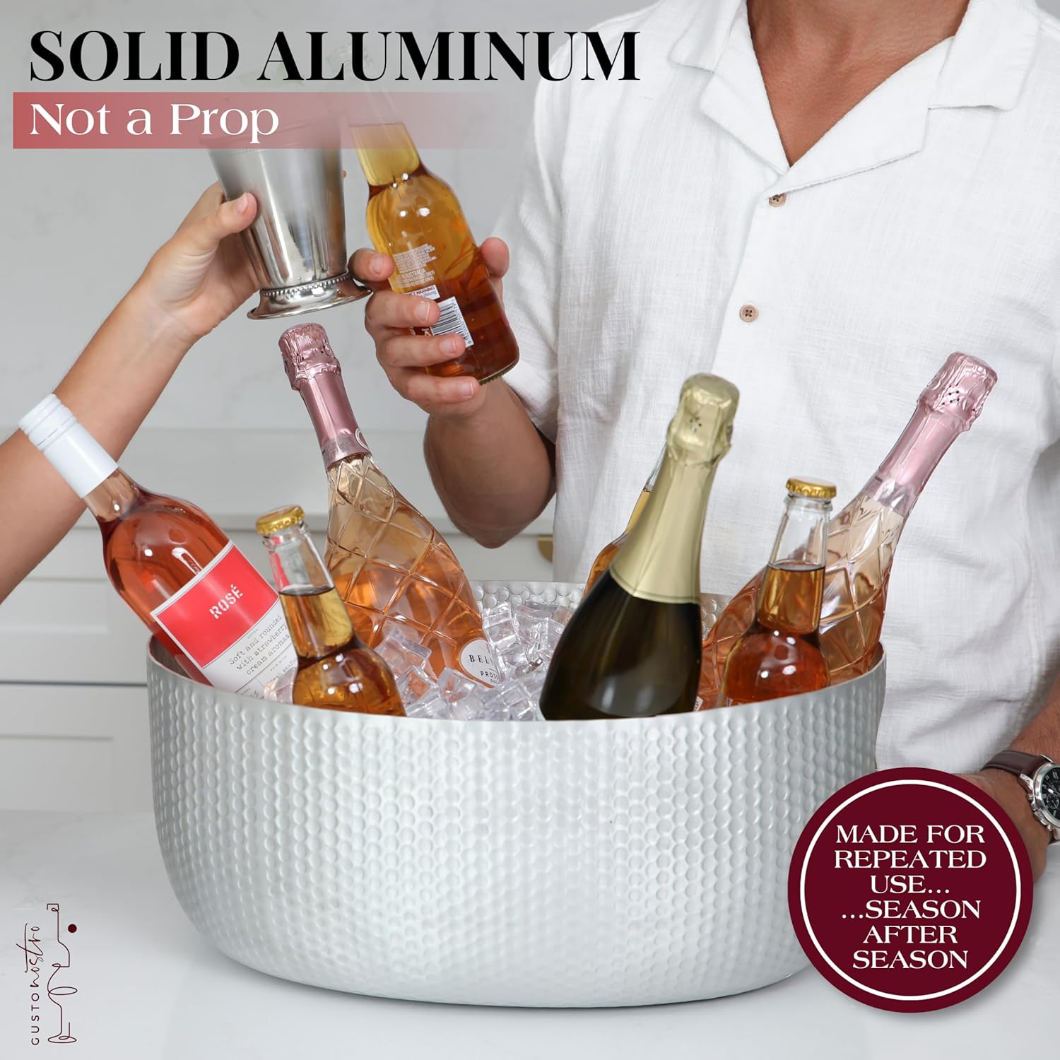 Gusto Nostro Large Beverage Tub for Parties - Metal Tub for Wine Bottles,Champagne,Beers - High Capacity Ice Bucket for Drinks - Extra Large Ice Buckets for Parties (22 qt) Outdoor Party Drink Bucket