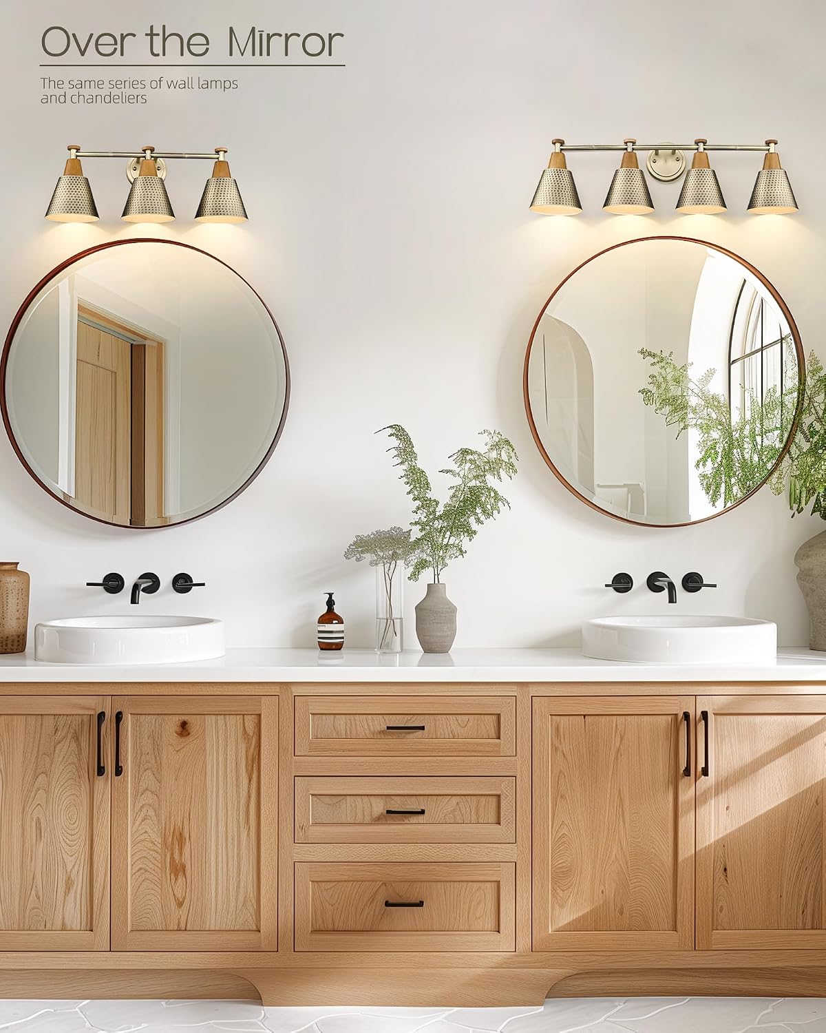 FEMILA Vanity Lights, 4-Lights Bathroom Light Fixtures Over Mirror, Antique Brass Wall Sconces Lamp with Hammered Metal Shade Finish, 4FG59B-4W BG