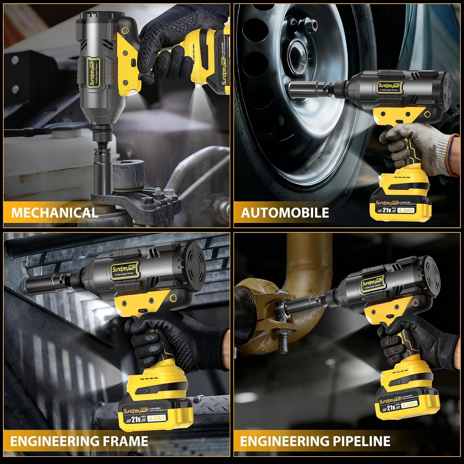 21V Cordless Impact Wrench - 1600Ft-lbs(2100N·m) Heavy Duty High Torque Brushless 3/4 Impact Gun with 2 x 4.0Ah Batteries & Fast Charger 3/4' to 1/2' Adapter & 5 Sockets for Car Industrial