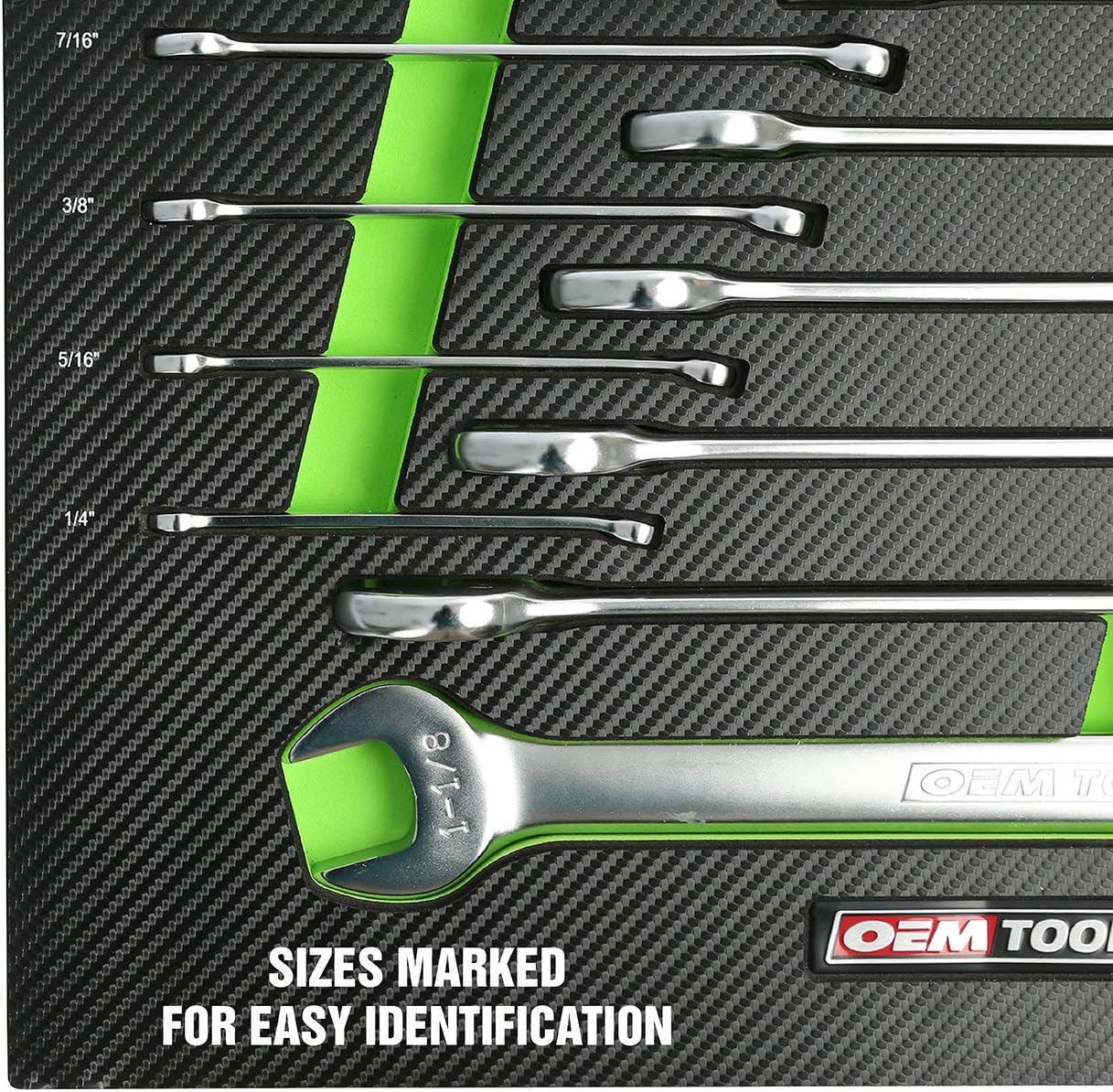 OEMTOOLS 23993 14PC Combo Wrench Set, SAE Wrench Set 1/4'-1-1/8', Posi Grip Wrenches, Heat Treated Steel Open End, Foam EVA Tray Wrench Holder