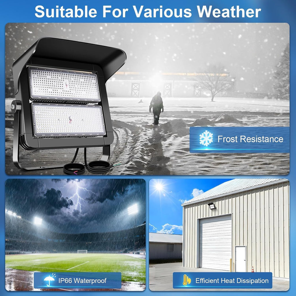 75000LM Dimmable Led Stadium Flood Light 3000W Equivalent Super Bright 0-500w Led Arena Lights 100-277v 5000k Yoke Mount Ip66 Waterproof Outdoor Wall Light Commercial for,Yard,Barn,Court