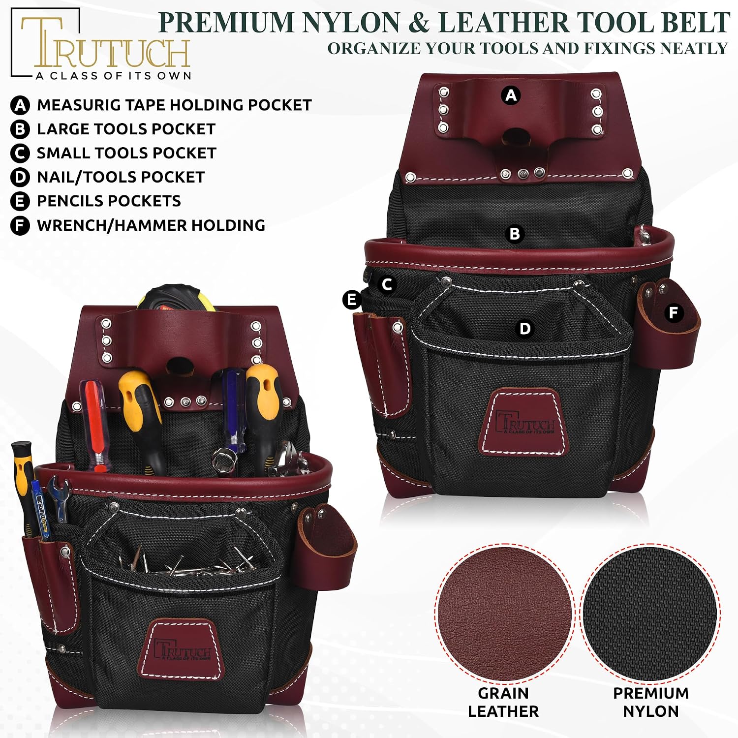 Nylon and Leather Tool Belt | Framing Tool Bags | Leather Tool Belts | Nylon Tool Pouch | Carpenter Tool Belt | Construction | Framers | Electrician