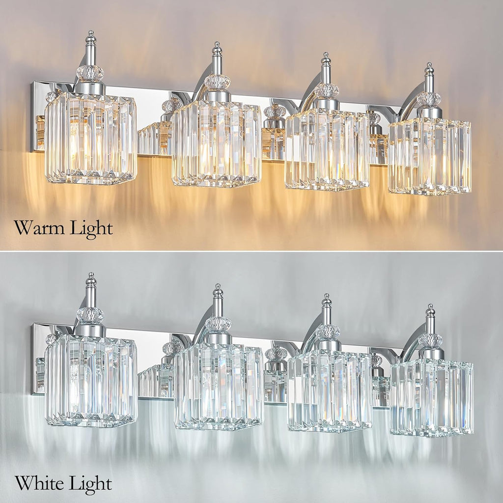 Modern Bathroom Vanity Light 4-Light Chrome Crystal Light Fixtures Over Mirror for Bathroom Wall Sconce