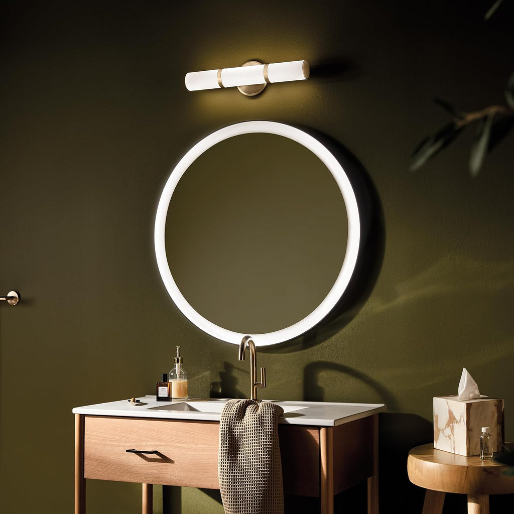 Kichler Rosh 18 in LED Bathroom Vanity Light Fixture with White Glass in Champagne Bronze, Modern Minimalist Bath Bar for Mirror, Dimmable (18 in W x 5 in H), 55187CPZLED