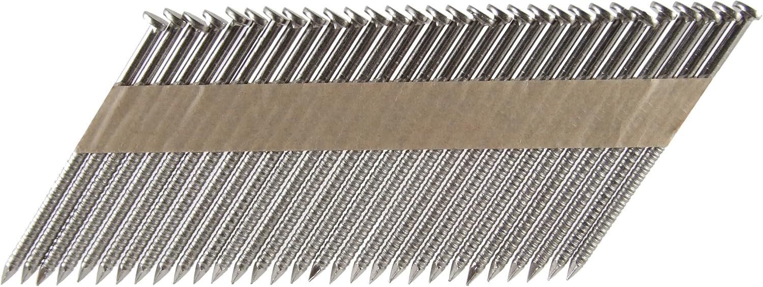 B&C Eagle A3X131RSS/33 Offset Round Head 3-Inch x .131 x 33 Degree S304 Stainless Steel Ring Shank Paper Tape Collated Framing Nails (500 per box)