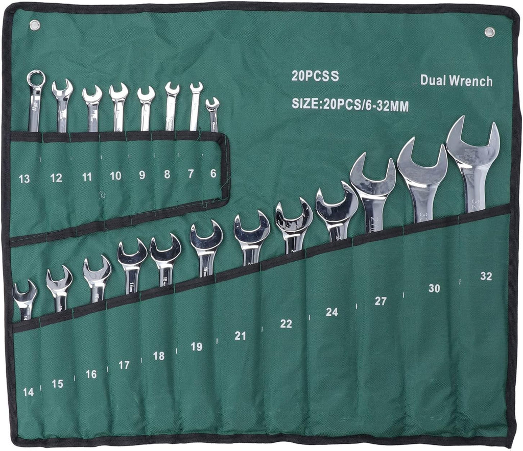 Combination Wrench Set Metric 20Pcs Vanadium Steel Spanner Chrome Plated Dual Wrenches Hand Tool for Mechanics and DIY Enthusiasts 6mm to 32mm
