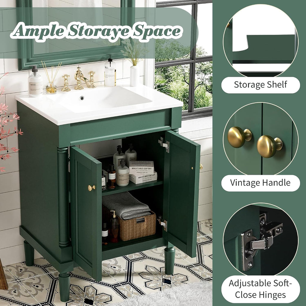 Virubi 24 Inch Bathroom Vanity with Single Sink Combo Set, Modern Bathroom Storage Cabinet with Double Soft Closing Doors, Solid Wood Frame Bathroom Vanities.
