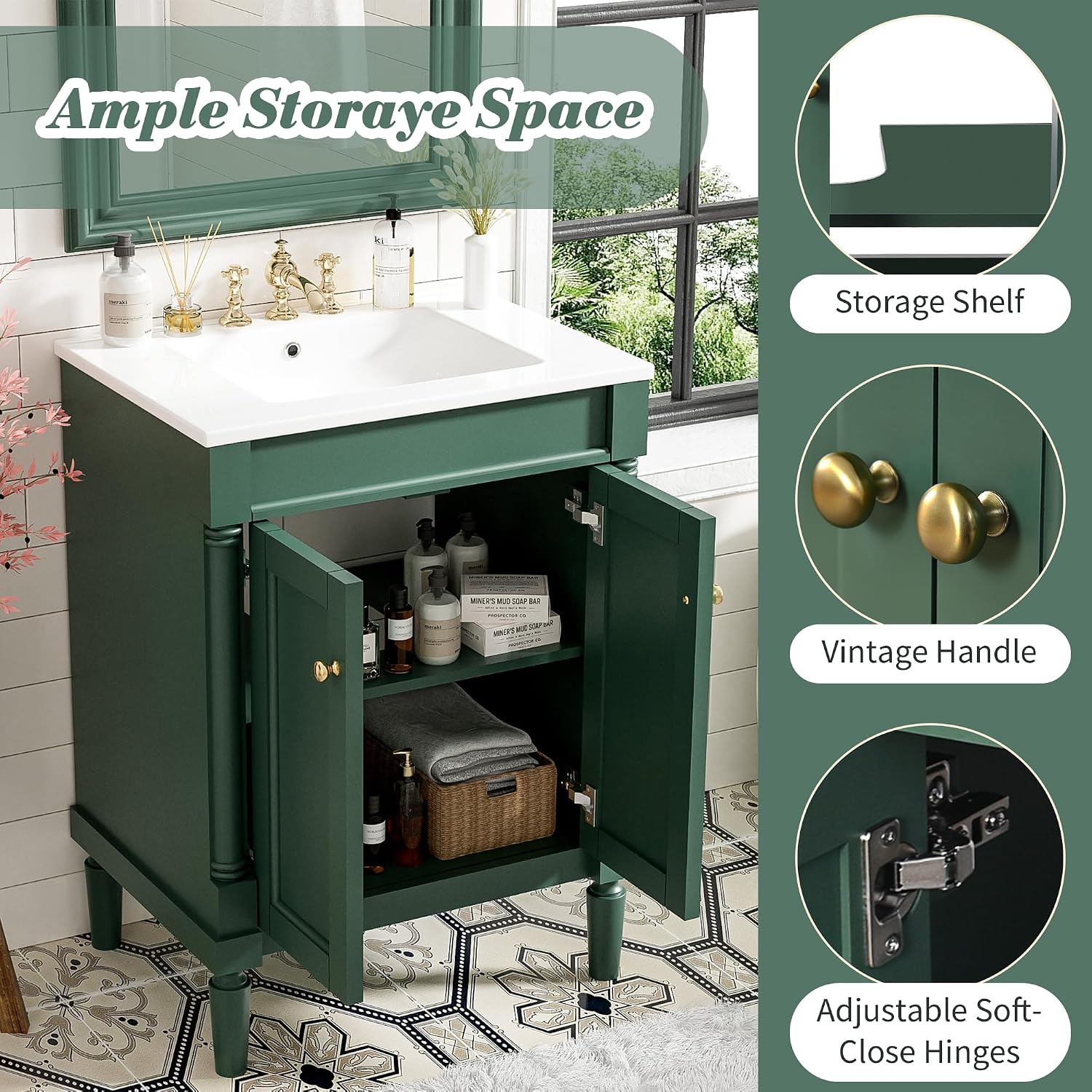 Virubi 24 Inch Bathroom Vanity with Single Sink Combo Set, Modern Bathroom Storage Cabinet with Double Soft Closing Doors, Solid Wood Frame Bathroom Vanities.