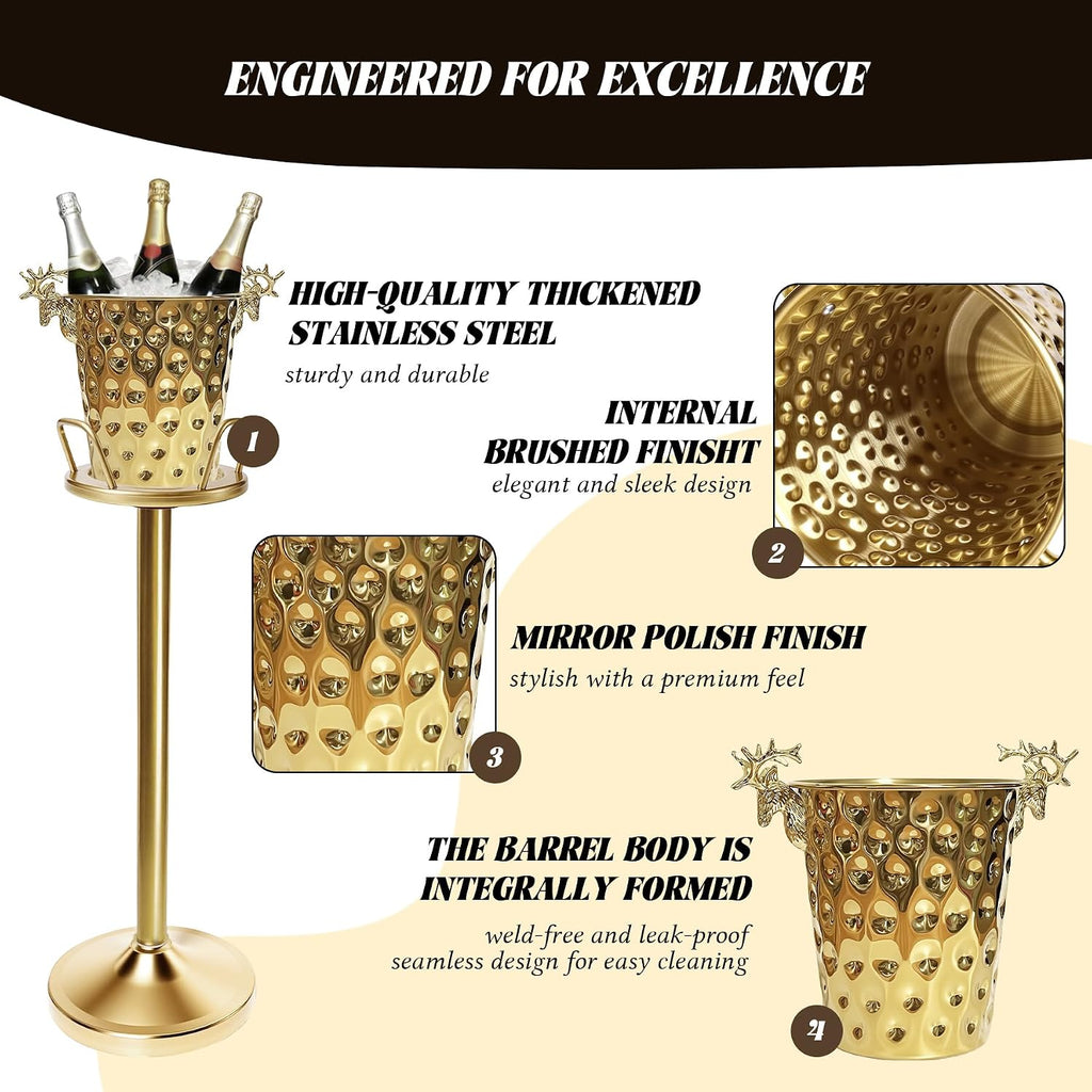 Champagne Bucket with Stand,Ice Bucket kits with Stand (Antler Texture Gold, 2 packs)