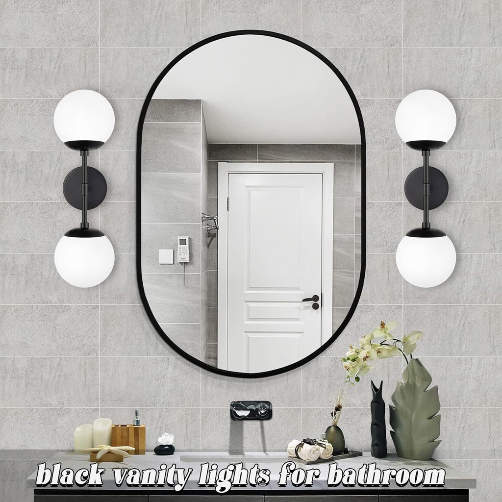 KoKo&Yukina 2 Pack Matte Black Interior Vanity Light Fixtures Mid Century Modern Bathroom Vanity Light Globe Sconce Vanity Lights with Clear Glass for Bathroom (Bulb Incl.)