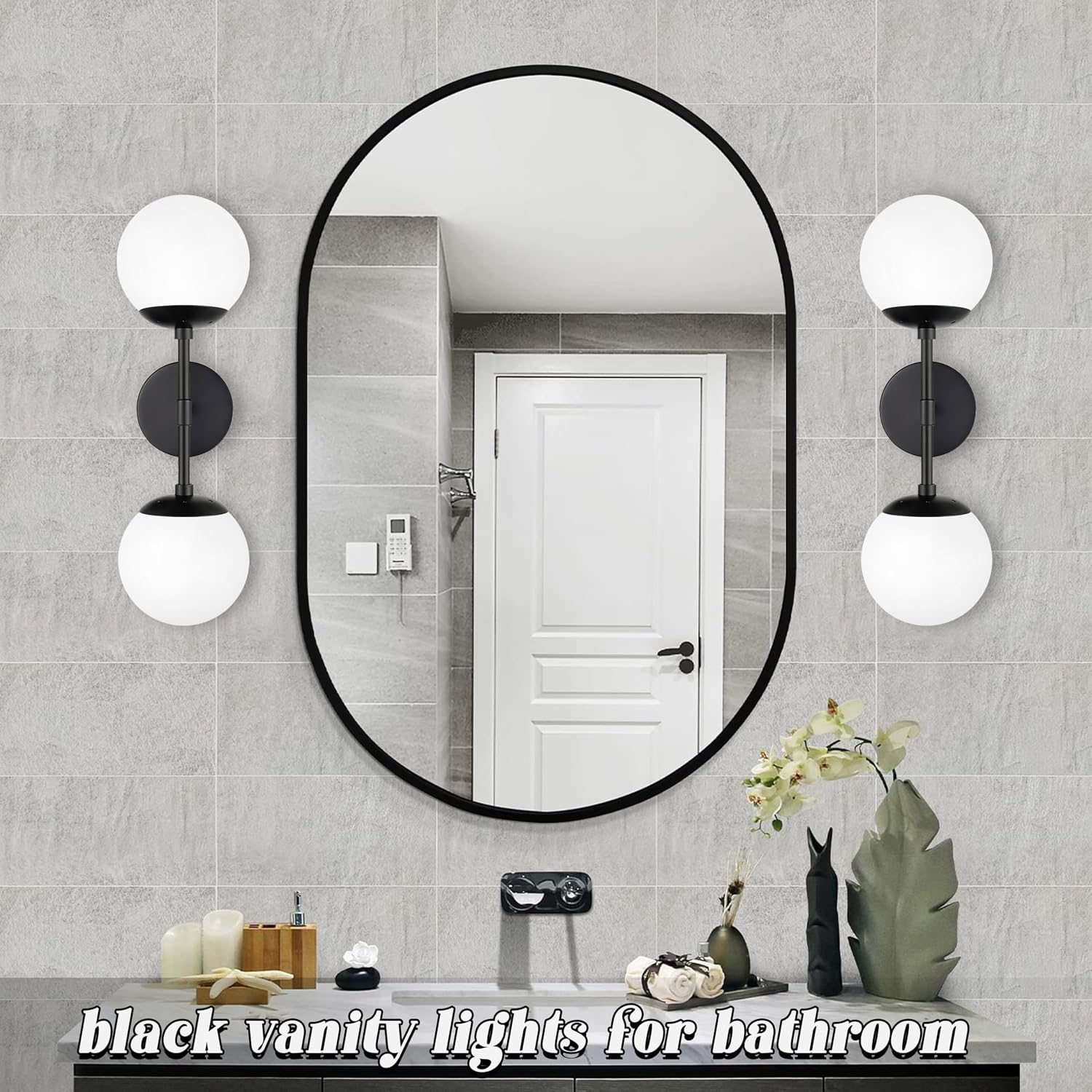 KoKo&Yukina 2 Pack Matte Black Interior Vanity Light Fixtures Mid Century Modern Bathroom Vanity Light Globe Sconce Vanity Lights with Clear Glass for Bathroom (Bulb Incl.)