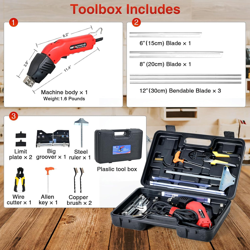 NLBFOU Hot Knife Cutting Tool Kit for Grooving/Sculpture/Cutting Air Cooled 200W (5 Blades) Pro Slotter Cutter Electric Hot Knife Foam Cutter for EPP, EPS, XPS, EVA, EPE, KT Board, Sponge