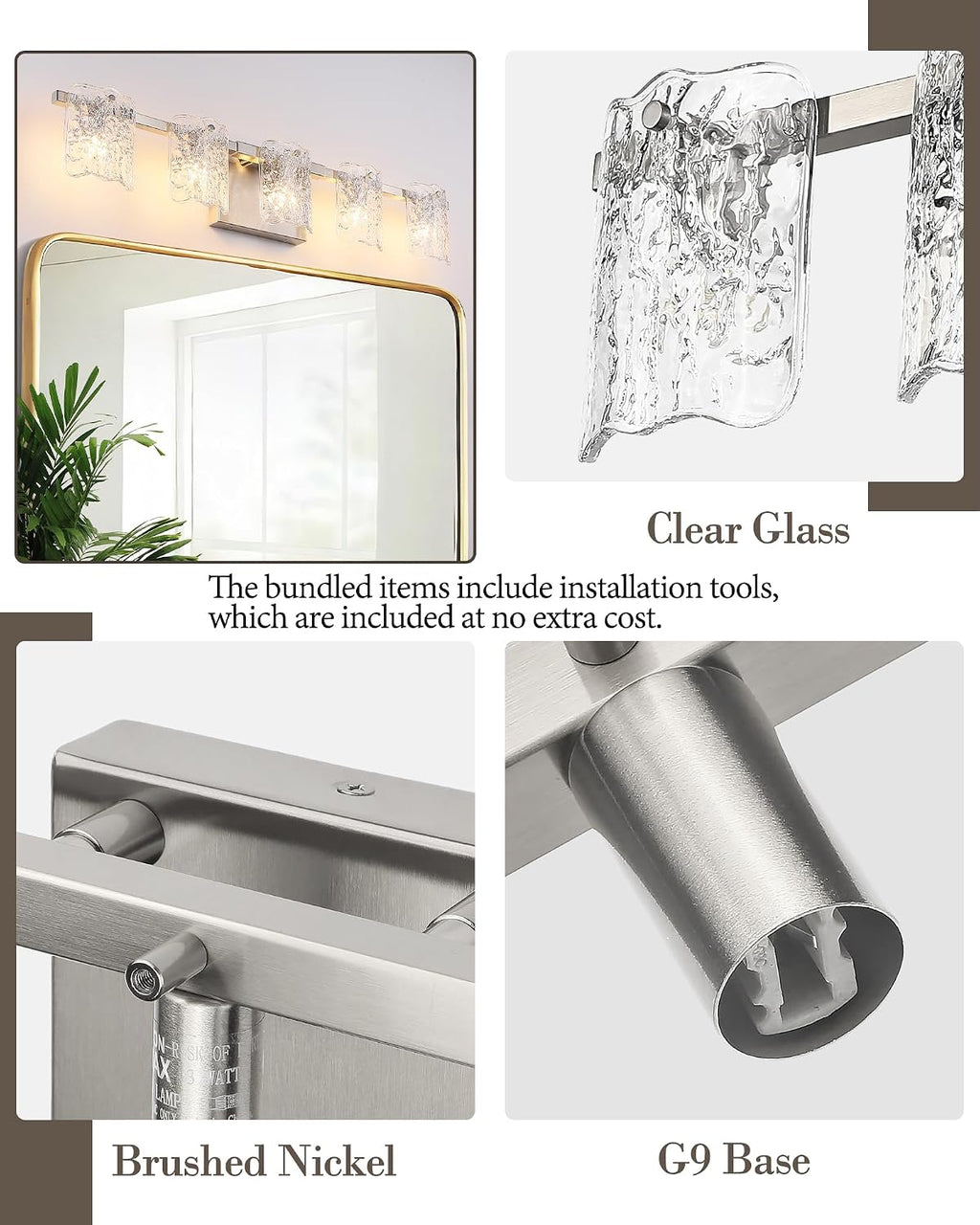 5-Light Bathroom Vanity Light, 31' Brushed Nickel Bathroom Light Fixture Over Mirror with Clear Glass, Modern Bath Wall Sconce Lighting, View Bundled for Installation Tools, OS-MM5002-5BN