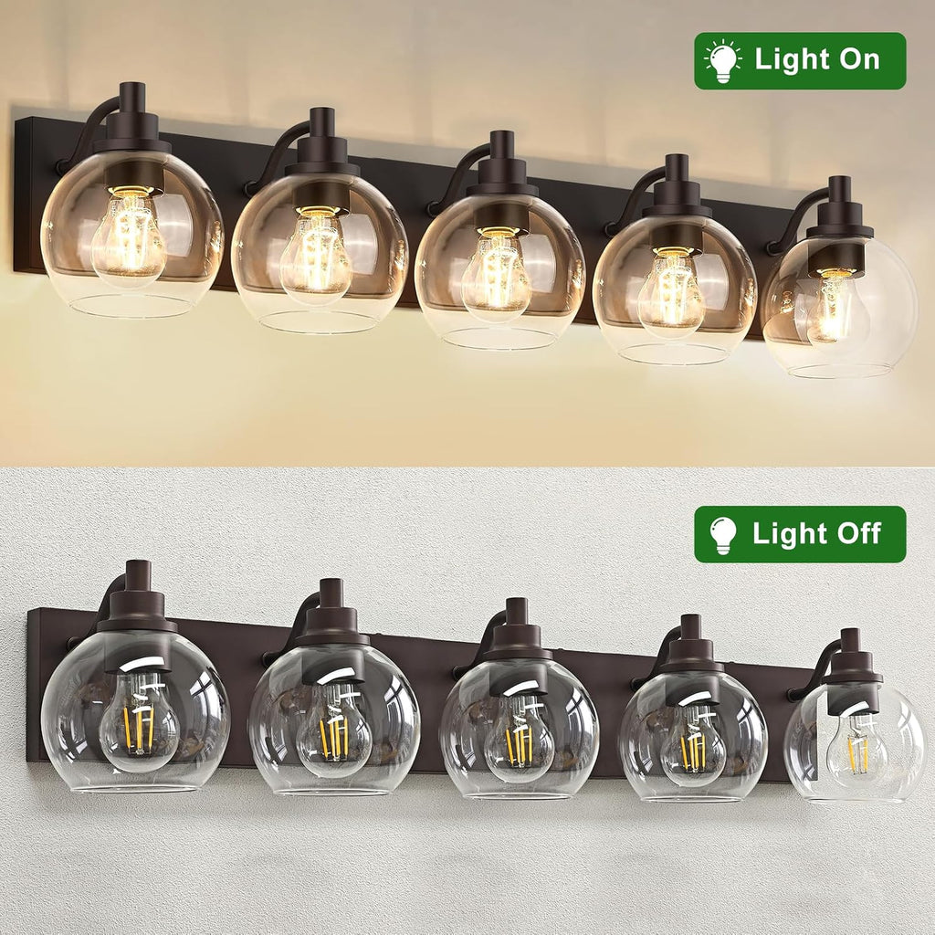 IZORRO Bathroom Light Fixtures, 5-Light Oil Rubbed Bronze Vanity Light, Modern Wall Sconces with Globe Clear Glass Shade, Vanity Lighting Fixtures Over Mirror,E26 Bulb Socket