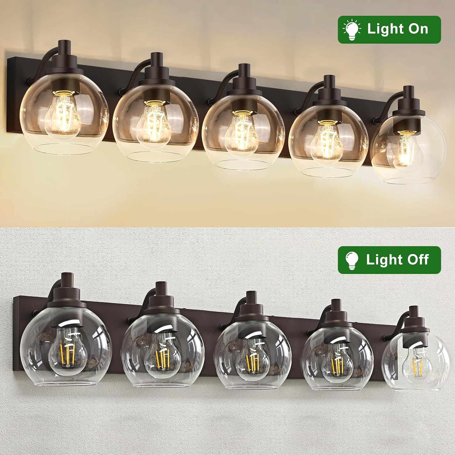 IZORRO Bathroom Light Fixtures, 5-Light Oil Rubbed Bronze Vanity Light, Modern Wall Sconces with Globe Clear Glass Shade, Vanity Lighting Fixtures Over Mirror,E26 Bulb Socket