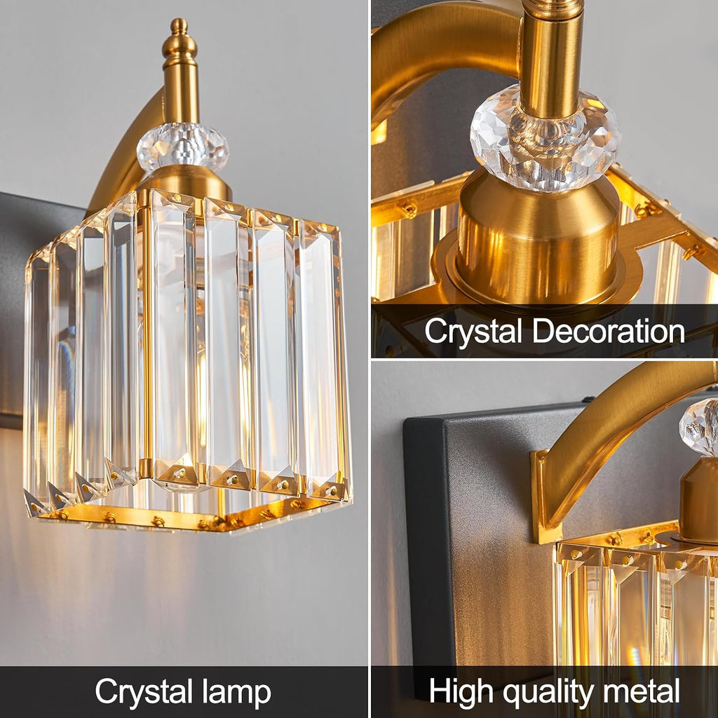 Modern Bathroom Vanity Light 3-Light Black and Gold Crystal Light Fixtures Over Mirror for Bathroom Wall Sconce