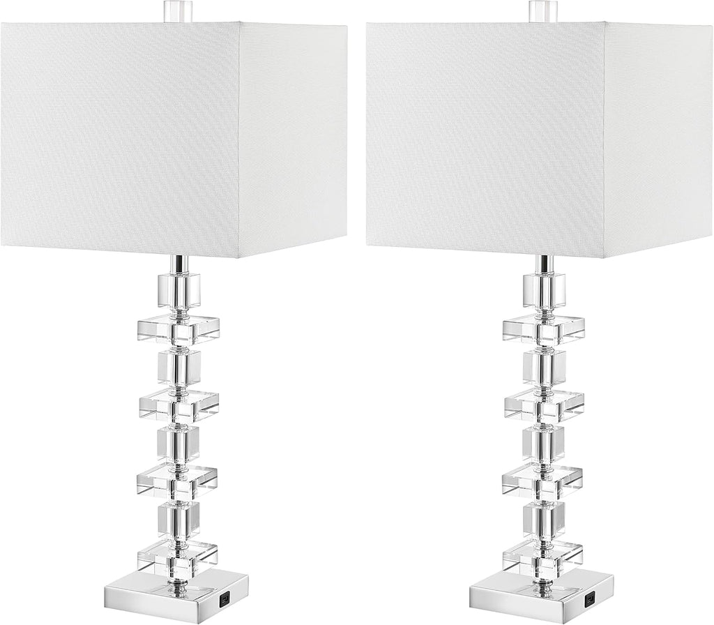 SAFAVIEH Lighting - Deco 28.5' Crystal Table Lamp Set of 2 with USB Charging Port, Chrome Bedroom Living Room Home Office Lighting, LED Bulbs Included (LIT4169A-SET2-U)