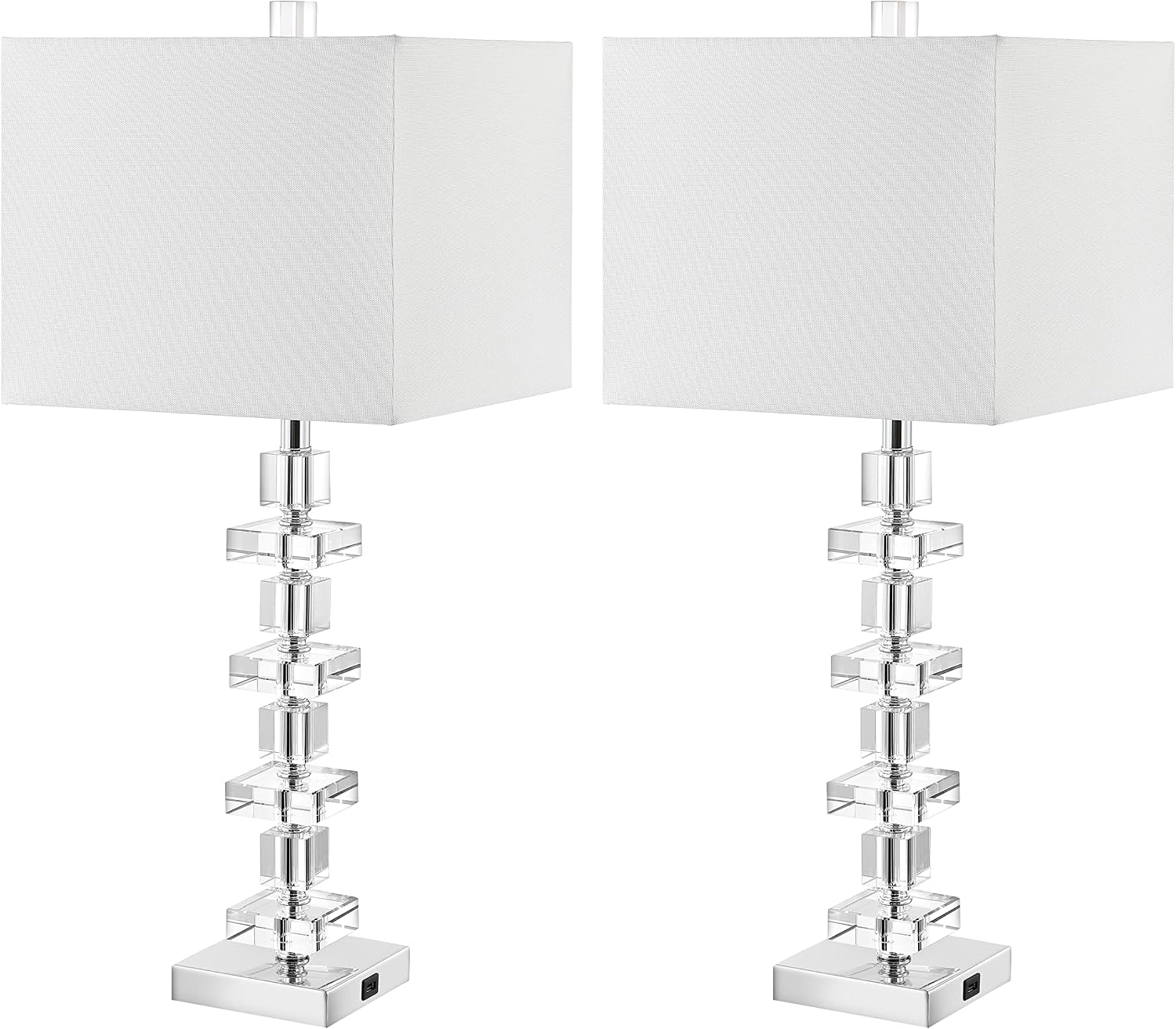 SAFAVIEH Lighting - Deco 28.5' Crystal Table Lamp Set of 2 with USB Charging Port, Chrome Bedroom Living Room Home Office Lighting, LED Bulbs Included (LIT4169A-SET2-U)