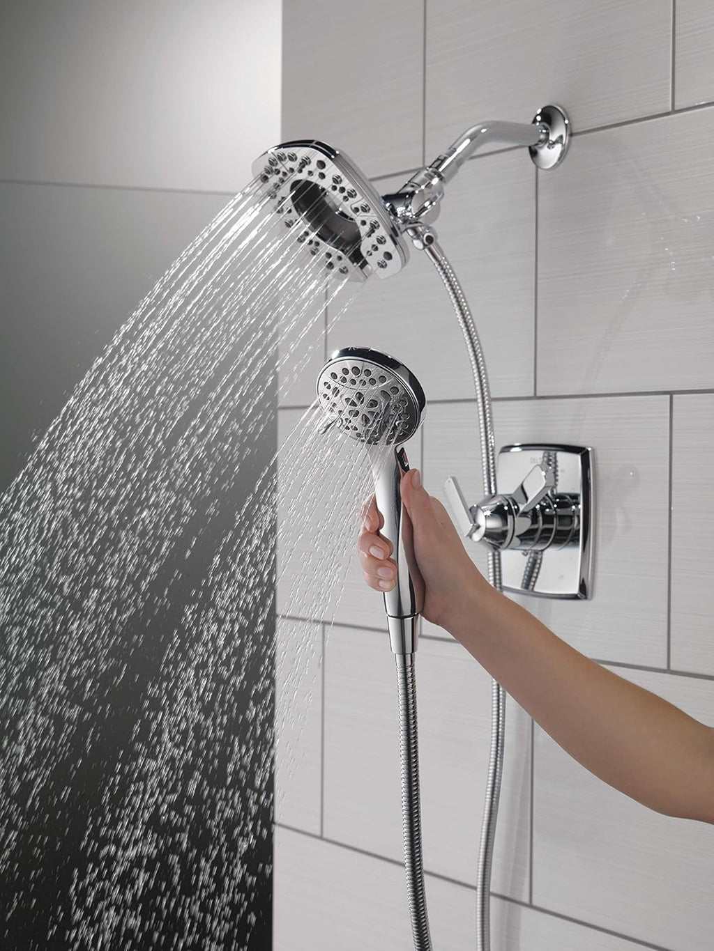 DELTA Ashlyn 17 Series Dual-Function Shower Trim Kit with 2-Spray Touch-Clean In2ition 2-in-1 Hand Held Shower Head with Hose, Chrome T17264-I (Valve Included)