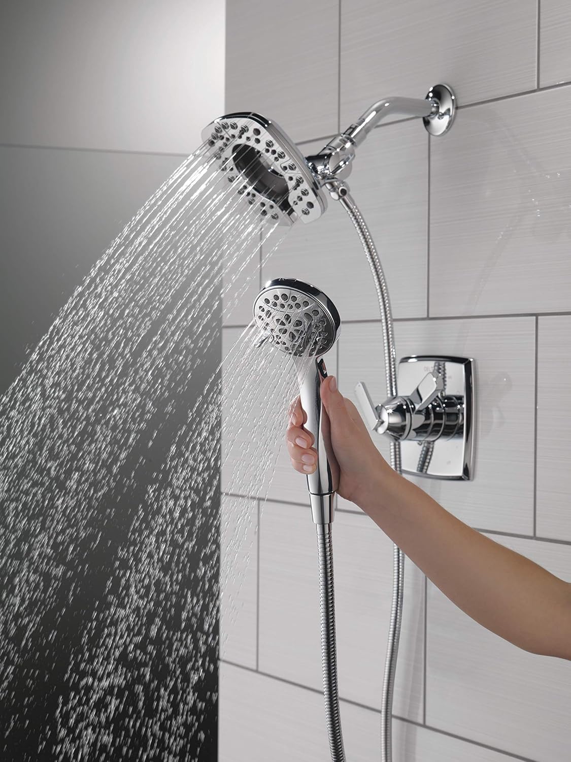 DELTA Ashlyn 17 Series Dual-Function Shower Trim Kit with 2-Spray Touch-Clean In2ition 2-in-1 Hand Held Shower Head with Hose, Chrome T17264-I (Valve Included)