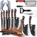 XYJ Knife Block Set, Professional Kitchen Knife Set with Magnetic Knife Block, Cutting Board, Honing Steel, High-Carbon Steel forged Blades, Chef's Knife, Cleaver, Carving Knife, Full Tang Design