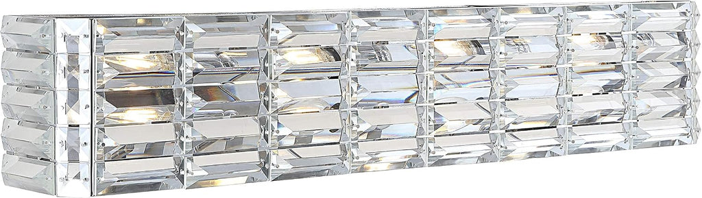 JONATHAN Y 31.75' Chrome Modern Crystal Vanity Light, LED Bathroom Wall Sconce, 4-Light Fixture for Mirror, Glam Lighting with Clear Crystal Shade, Art Deco Makeup Wall Lamp (JYL7541A)