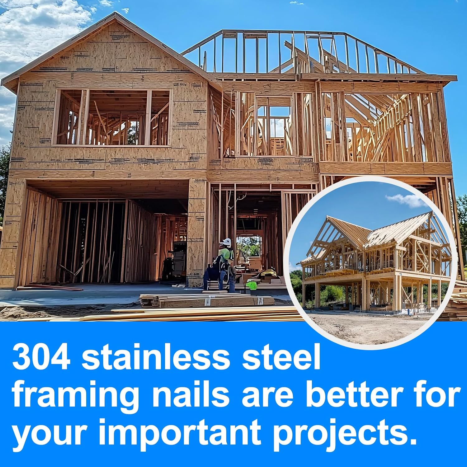 34-30 Degree Framing Nails 304 Stainless Steel D Head Smooth Shank Paper Tape Strip Nails for 30 to 34 degree Framing Nailer (3'-1000PCS)